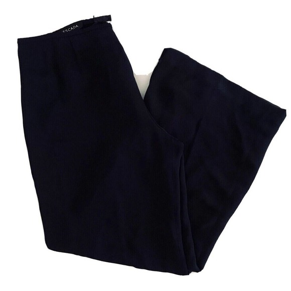 Escada | Wide Leg Slit Crop Pants Womens Size 44 Navy Blue Silk Loose Fit - Picture 5 of 12